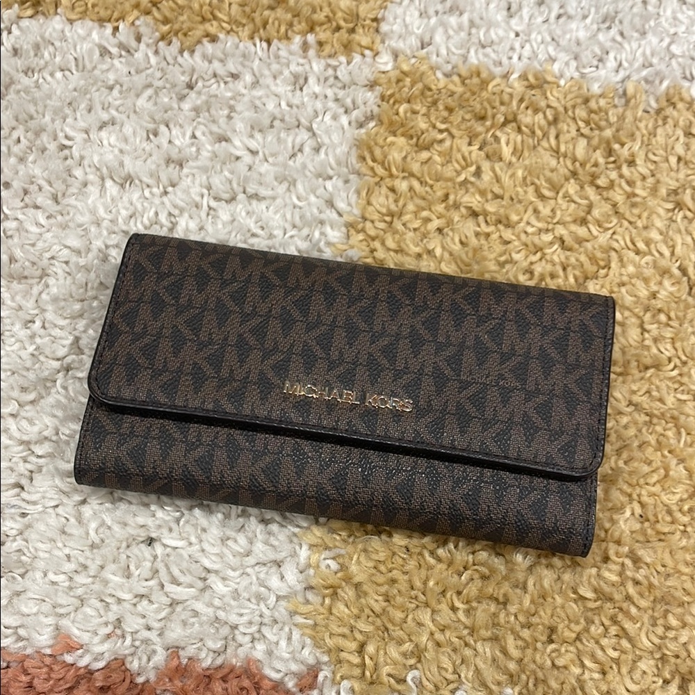 MICHAEL Michael Kors Brown Textured Wallet with Flap Closure